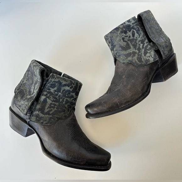 Sonora Cassidy Foldover Tooled Distressed Leather Western Cowgirl Boots Size 7.5 - Picture 2 of 10